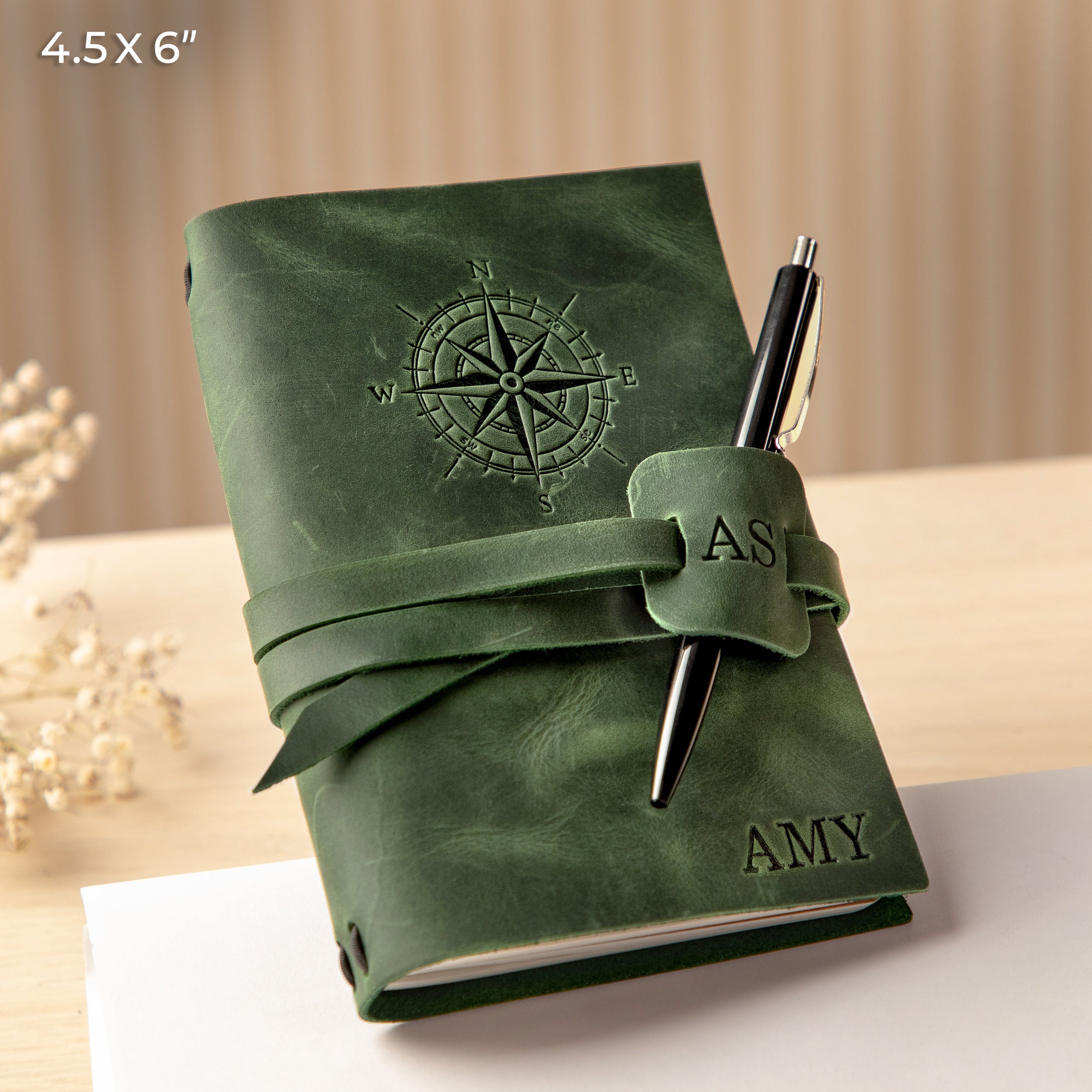 Leather Journal With Compass, Leather Journal With Embossed Compass