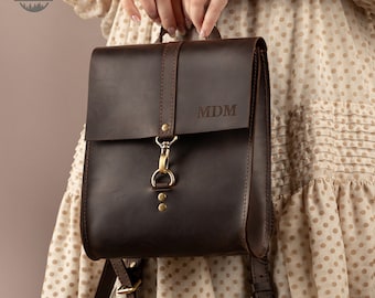 Leather Mini Backpack for Everyday, Minimalist Backpack Gift for Women, Small Backpack for Women