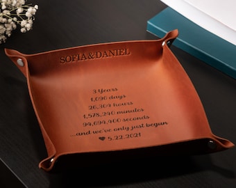 Personalized leather valet tray, 3rd Anniversary gifts for husband, Custom Gift for Men, Gift for him, Anniversary Day gifts