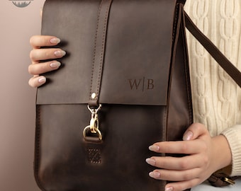Womens Leather Backpack, Personalized Travel Gift for Women, Work Laptop Backpack for Her