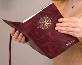 Personalized Adventure Leather Journal, Gift for Him, Travel Planner, Compass Journal