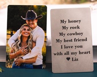 Metal Photo Wallet Card with Engraving - Personalized Anniversary Gift for Boyfriend