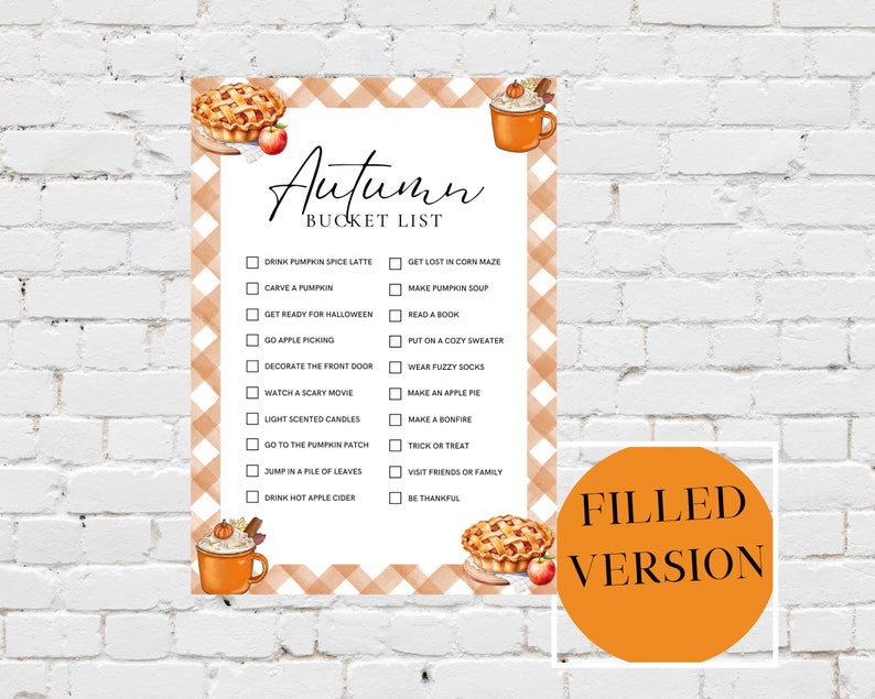 Fall Bucket List Printable, Autumn Bucket List Template, Editable Fall