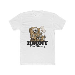 Halloween Book Lovers Shirt My Favorite Haunt Library Tee Spooky Reader Gift Cozy Skeleton Bookworm Ghost Librarian Fall Reading