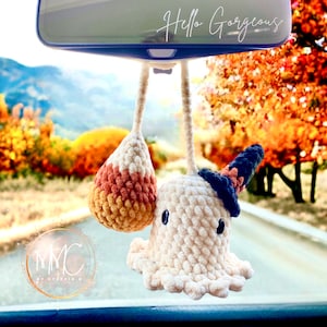Ghost and Candy Corn Car Mirror Hanger Crochet Pattern