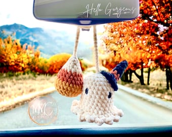 Ghost and Candy Corn Car Mirror Hanger Crochet Pattern