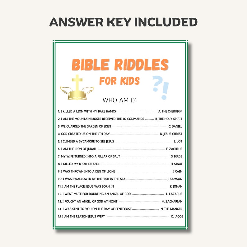 Bible Games Who Am I Bible Riddles for Kids, Sunday School Games, Kids ...