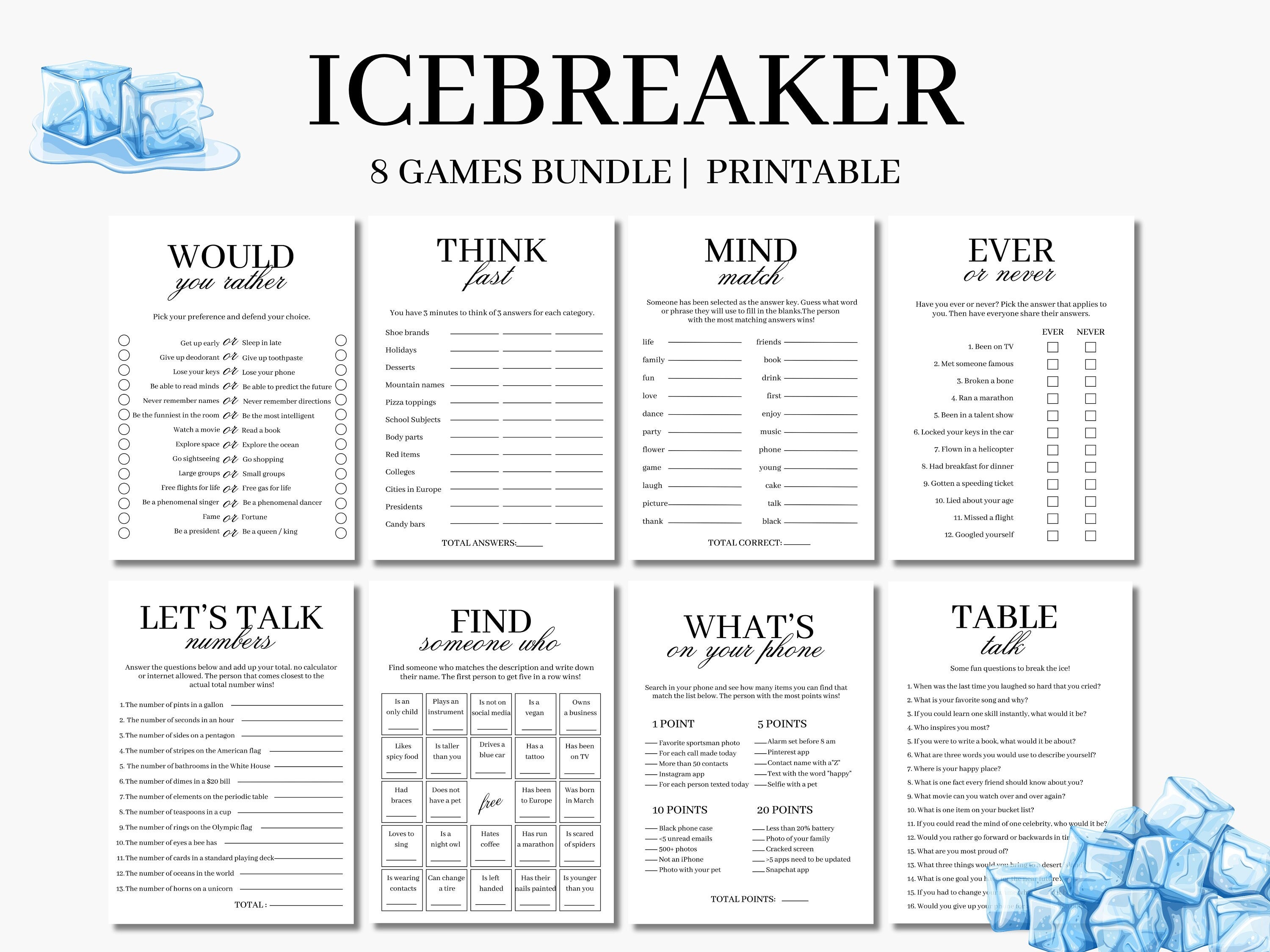 Icebreaker Games Bundle Printable Conversation Starters Cards Dinner Icebreaker Games Bundle Printable Conversation Starters Cards Dinner