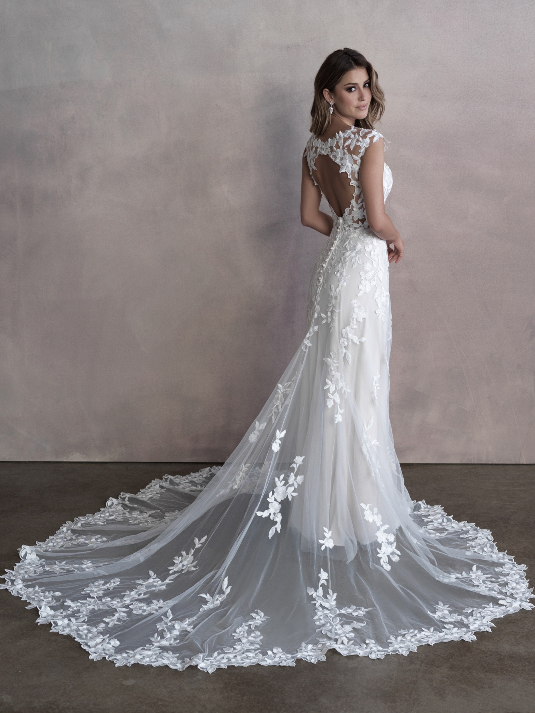 Elegant A-line Lace Long Train Open Back Wedding Gown Bridal Dress - Etsy