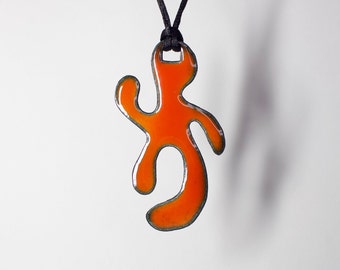 Red Orange/Black Reversible Enamel Pendant