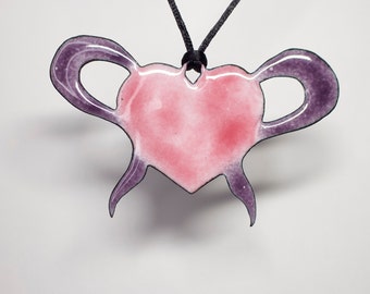 Ribbon Heart Reversible Enamel Pendant