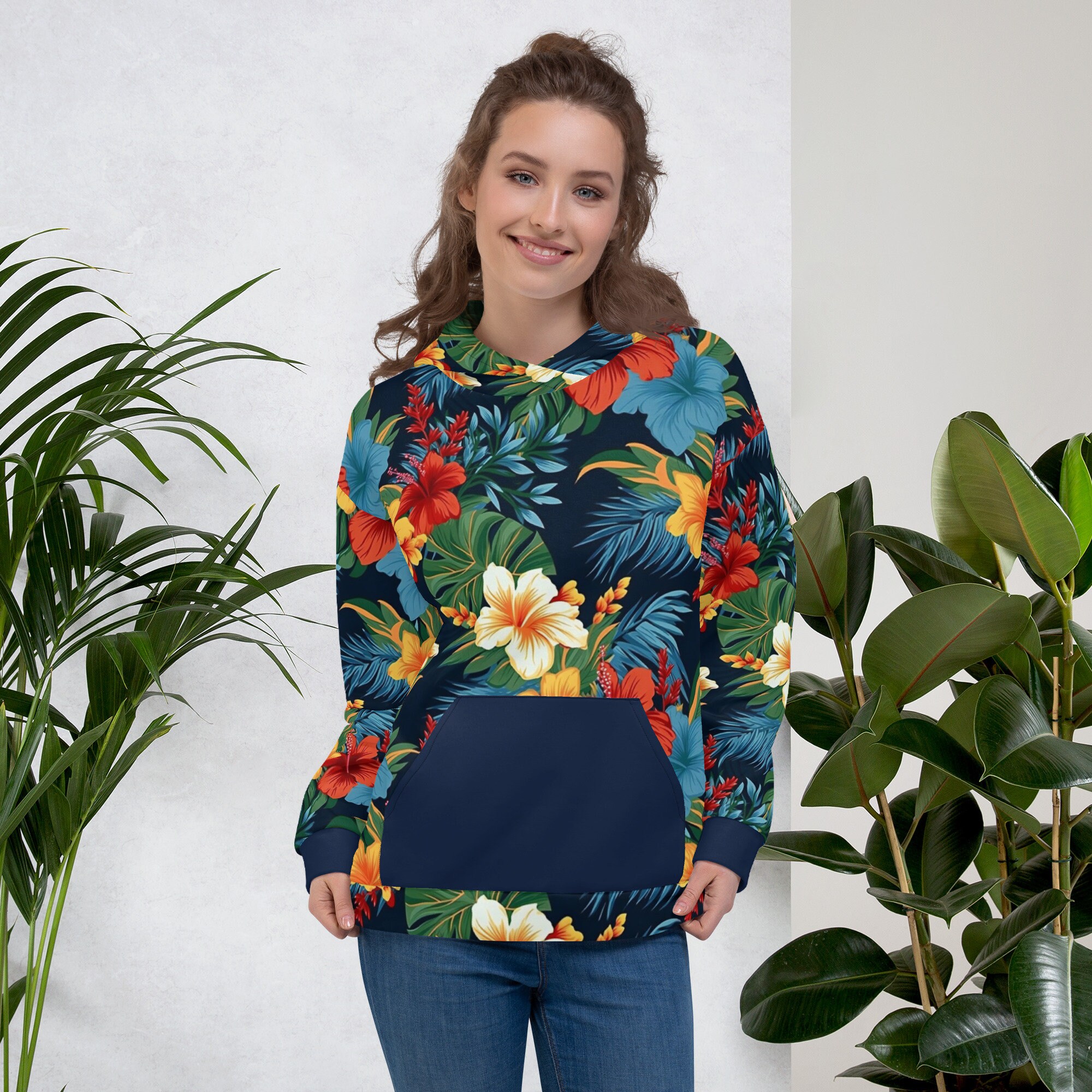 Floral print hoodie women's sale