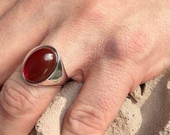 Anillo de hombre anillo de plata de ágata roja - joyería de hombre - anillo de sello hombres - regalo para él - anillos de plata para hombres, regalo de San Valentín