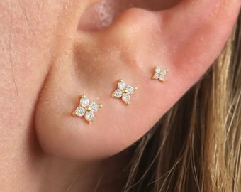 Pendientes pequeños, pendientes de flores, pendientes de diamantes, pendientes de plata de primera ley, joyas minimalistas