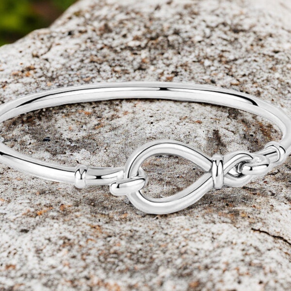 S925 Silber Infinity Knot Armreif Armband, Muttertag Geschenk Sterling Silber Mehrere Größen