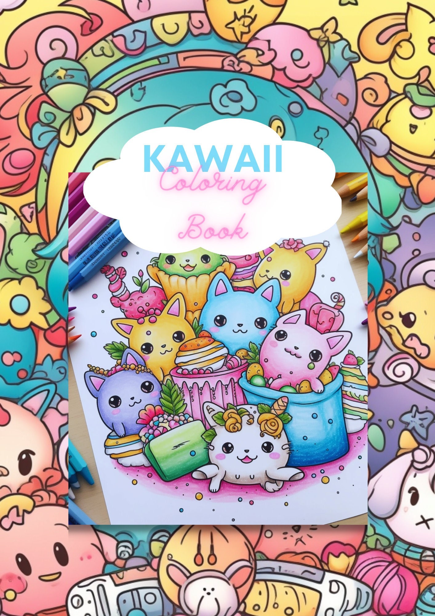 Kawaii Doodle Coloring Book Printable PDF Download Pages Cute - Etsy