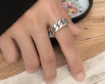 Anillo de cadena de anillo de plata 925, anillo ajustable, cadena de anillo, anillo de declaración, anillo único, anillo, anillos para mujeres, anillo retorcido de plata