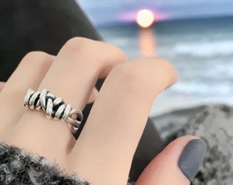 Anillo de nudo de plata 925, anillo ajustable, anillo de declaración de nudo de anillo, anillo único, anillo, anillos para mujeres, anillo retorcido de plata