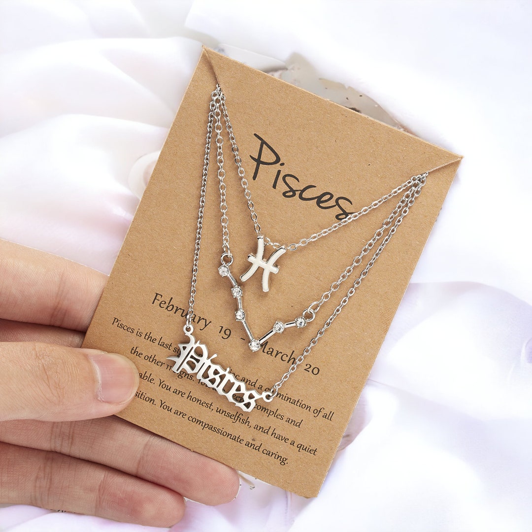 Zodiac Chain Necklace Pendant, Star Sign, 3 Piece Set, Birthday