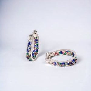 Colourful Silver Hoop Earrings, U-Shaped, Gift For Her, Birthday, Mothers Gift.