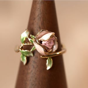 Cute Ring, Rose, Flower, Floral, Enamel, Gift For Her, Wife, Girlfriend, Adjustable