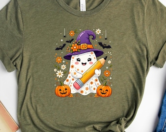 Ghost Teacher Shirt, Halloween Classroom Tee, Spooky Teacher Graphic Shirt, Elementary Teacher Gift, Fall School Shirt