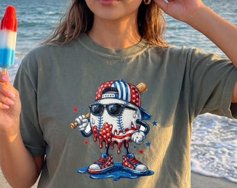 Patriotic Baseball Ghost Shirt, 4th of July Baseball Tee, Comfort Colors USA Baseball Shirt, Baseball Fan Gift