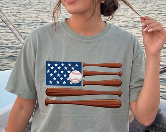 USA Baseball Flag Shirt, Baseball Mom Tee, Patriotic Baseball Shirt, Fourth of July Baseball Gift, Comfort Colors Shirt
