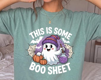 Funny Halloween Mom Comfort Colors Shirt, This Mom Boo Sheet Graphic Tee, Cute Ghost Fall Shirt, Long Sleeve Halloween Top