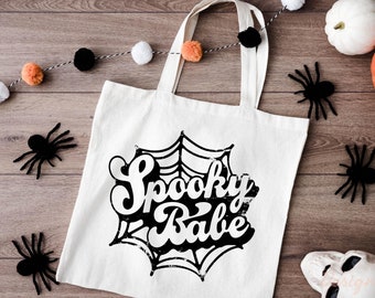Spooky Babe, Halloween Tote Bag, Fall Tote Bag, Gift For Girlfriend, Ghost Tote Bag, Trick Or Treat Bag, Halloween Tote Bag, Spooky Tote Bag