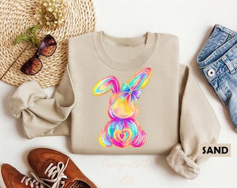 Easter Bunny Sweatshirt, Colorful Bunny Sweater, Cute Easter Gift, Spring Aesthetic, Bunny Outfit, Bunny Lover Gift, Cozy Easter Sweater