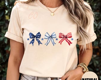 Patriotic Bow Shirt, American Flag Bow Shirt, 4th of July Tee, USA Flag Coquette Bow Shirt, Red White Blue Shirt, Gift For Independence Day