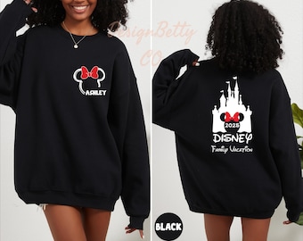 Cute Disney Family Sweatshirt, 2025 Custom Disney Trip Sweater, Disney Family Vacation Front and Back Crewneck, Disney Castle Hoodie, Mickey
