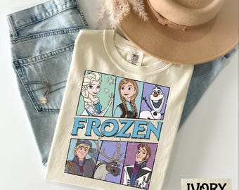 Comfort Colors Frozen Shirt, Disney Frozen Characters, Retro Frozen Tee, Disney Princess Gift, Elsa Shirt,  Frozen Olaf, Disney Lovers Gift
