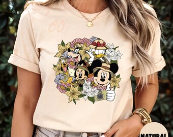 Mickey Shirt, Minnie Shirt, Cartoon Character Shirt, Floral Graphic Shirt, Gift For Cartoon Lovers, Cute Cartoon Shirt, Cozy Cartoon Tee