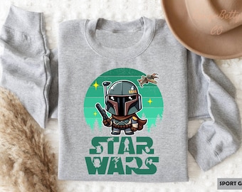 Star Wars Sweatshirt, Mandalorian Sweater, Bounty Hunter Shirt, Sci-Fi Crewneck, Space Wars Shirt, Disney Star Wars Tee, Star Wars Fan Gift