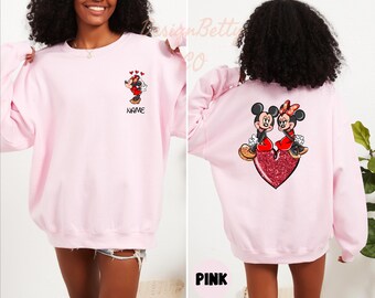 Custom Disney Minnie And Mickey Heart Sweater, Family Disneyland Sweatshirt, Disney Trip Hoodie,Disney Couple Tee,Mickey and Minnie Crewneck