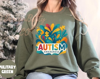 Autism Awareness Sweatshirt, Colorful Puzzle Piece Crewneck, Autism Support Sweater,  Autism Awareness Month, Autism Mom Tee, Autistic Pride