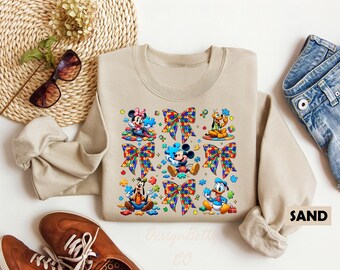 Disney Autism Awareness Sweatshirt, Mickey and Friends Puzzle Piece Crewneck, Cute Colorful Autism Support Gift For Kids, Autism Disney Tee