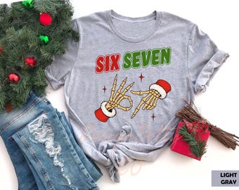 6-7 Viral Meme Christmas Tee, Jack Skellington and Grinch TikTok Six Seven Hand Shirt, Funny Skeleton 6-7 Sweatshirt, Trendy 67 Xmas Gift