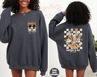 Vintage Disney Front and Back Sweatshirt, Mickey & Co Est 1928 Crewneck, Retro Disney Hoodie, Disney Lover Gift, Mickey and Friends Sweater
