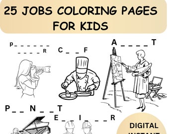 Community Helper Coloring, Jobs, Career Day, Jobs Coloring Pages, Printable Coloring Pages, for Homeschool, CANVA