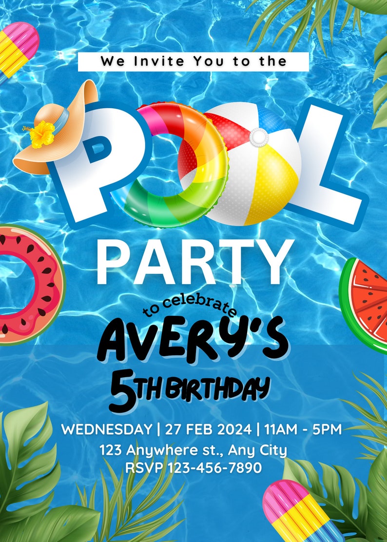 Pool Party Invitation Pool Party Printable Invitation Pool Party