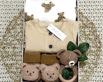 Baby Shower gift, baby brown bear gift basket, Gender Neutral Baby Gift, Curated Baby Gift, baby gift box, baby gift newborn, bear baby,