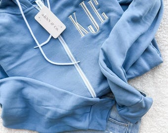 Custom Embroidered Zip Up Hoodie - Bella + Canvas Lightweight Jacket, Full Zip Hoodie for Bridesmaids or Girls Trip – Personalized Bridal
