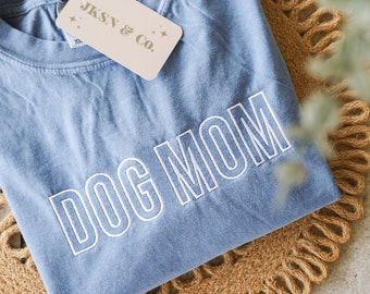 Customizable Dog Mom Embroidered Tee — Comfort Colors Embroidered Tee, Dog Mom, Short Sleeve Tee, Long Sleeve Tee