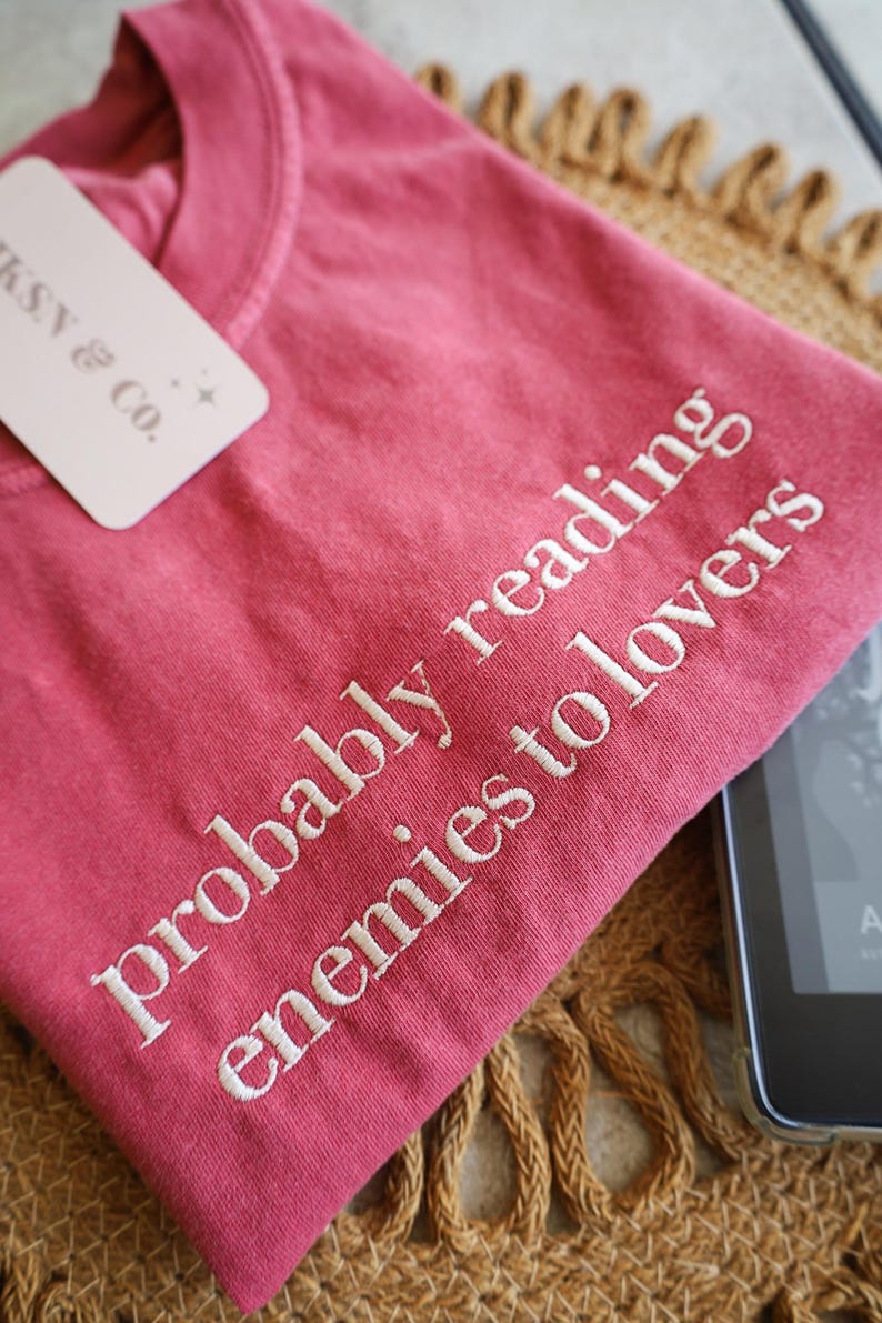 Enemies to Lovers Embroidered Tee, Bookish Tee, Comfoer Colors Tee