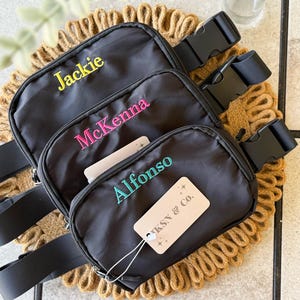 Embroidered Black Monogram Belt Bag -- Custom Fanny Pack, Bachelorette Gift, Gift for Her, Custom Belt Bag, Girls Trip Essetials