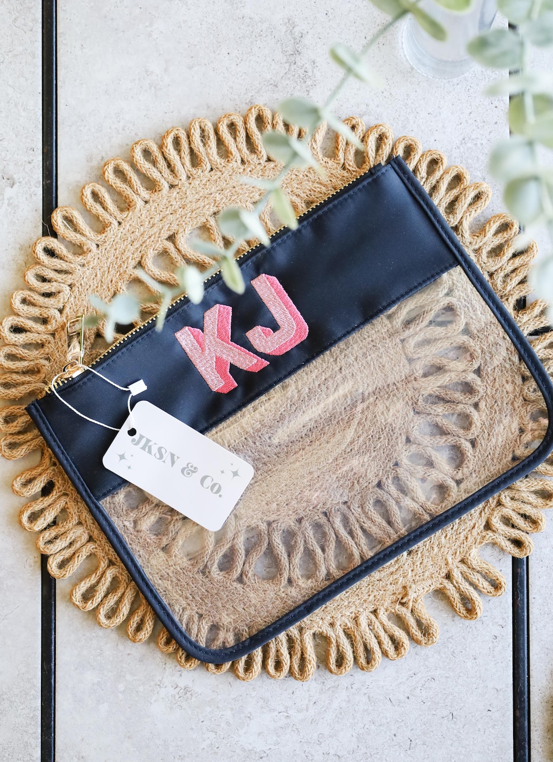 Embroidered Monogram Clear Pouch – Personalized Travel Zip Bag Gift ...
