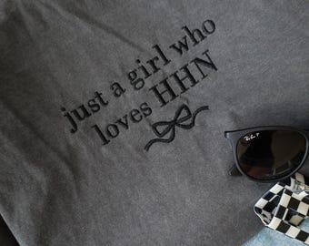 Just A Girl Who Loves HHN Embroidered Tee, HHN Inspired Tee, Comfort Colors
